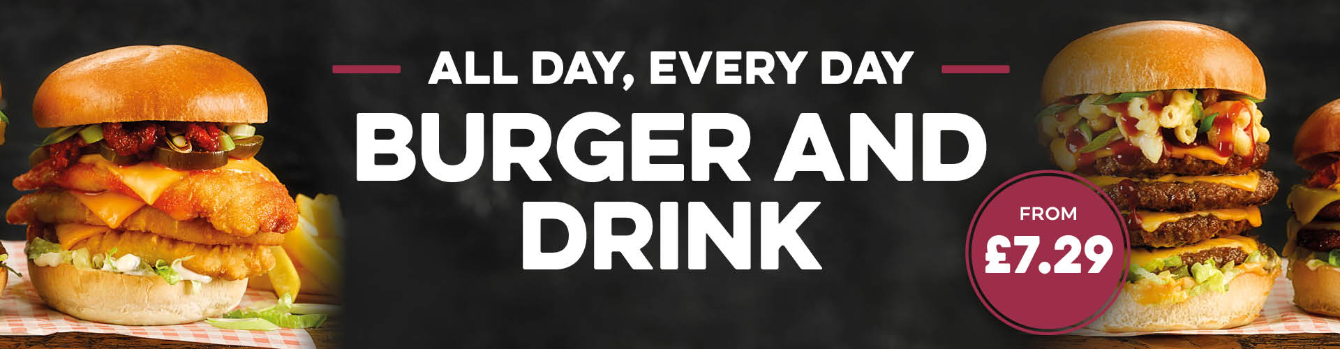 Enjoy a burger and a soft drink from just £7.29